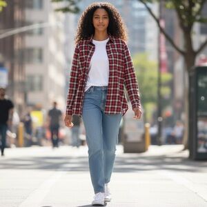 J. Jill Red Plaid Button Down‎ Shirt